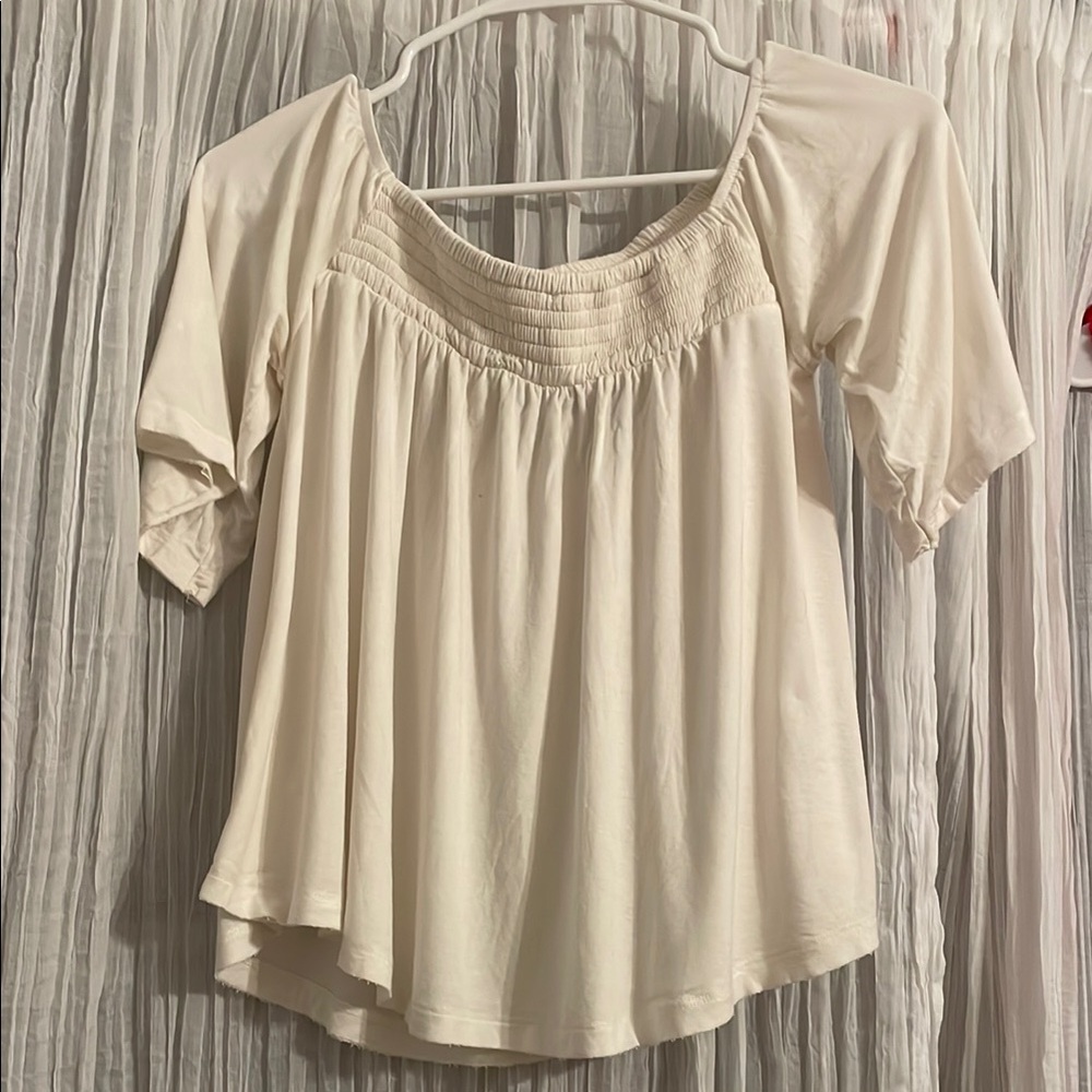 American Eagle Cream Women's Short Sleeve Top, XS